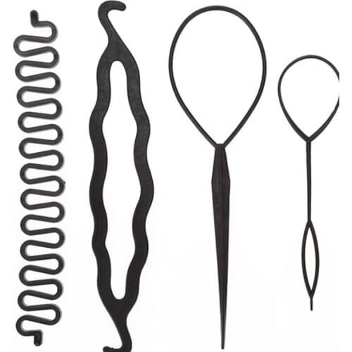 4pcs/set Magic Hair Braiding Twist Curler Set Hairpin Holding Braiders Pull Hair Ponytail DIY Tool NIN668