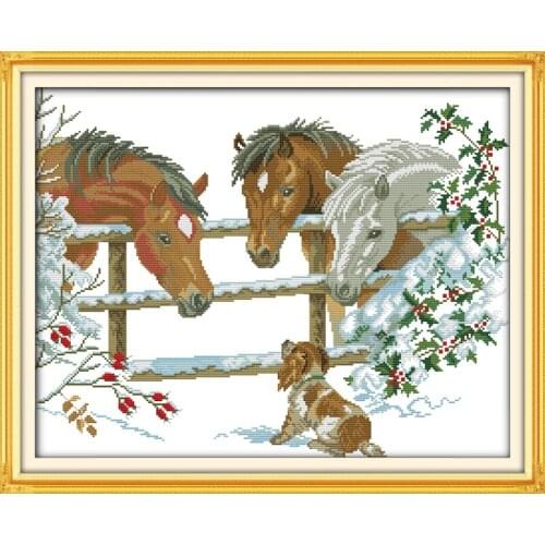 Horse Family Cross Stitch Kits Animal pattern Printed canvas Chinese Embroidery Needlework set Easy Cross-stitch dmc Handmade
