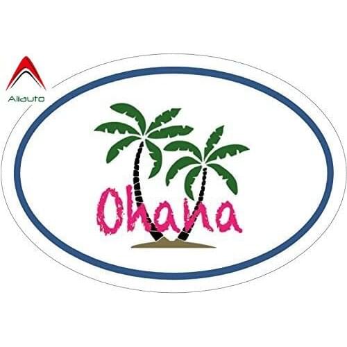 Aliauto Personality Car Sticker Oval Ohana Hawaiian Palm Tree Perfect Tropical Reflective Decal Waterproof Vinyl,5CM*3CM