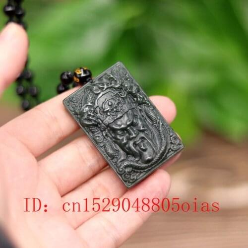 Natural Hetian Jade Stone Dragon Pendant Guangong Necklace Chinese Jadeite Jewelry Charm Reiki Amulet Carved Gifts for Women Men