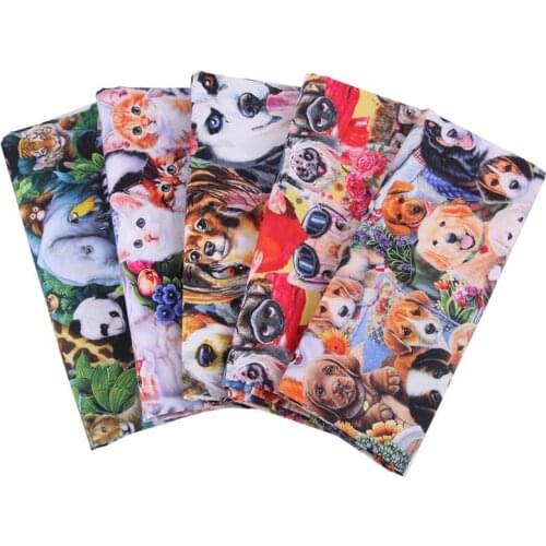 New cotton children cartoon animal printed fabric hand patchwork DIY kitten mask toy fabric 45 * 110