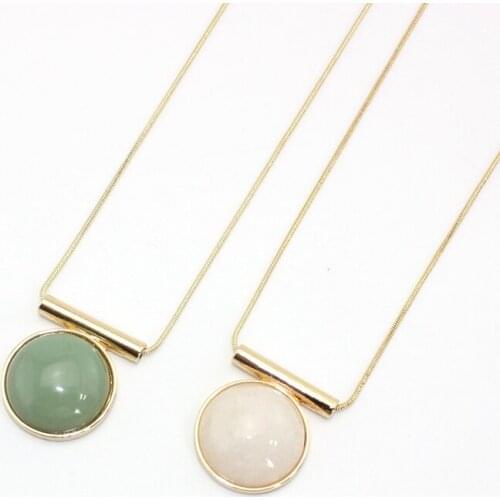 2016 new round Natural stone pendant necklace women bar geometric stone simple necklace