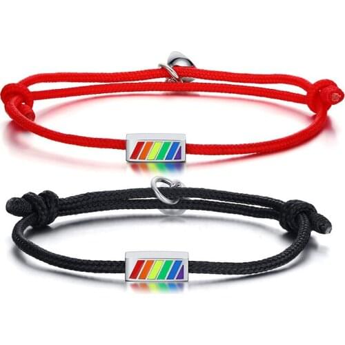 Couple Stainless Steel Rainbow Umbrella Rope Braided Bracelet Adjustable Hand Rope Gay Friendship Jewelry Accessories