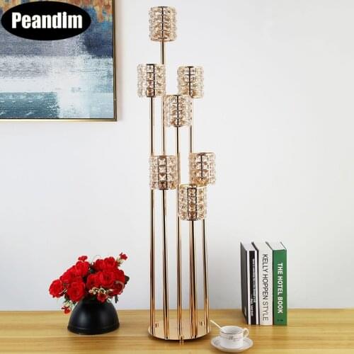 PEANDIM 7 Heads Candelabra Crystal Candle Holder Candlestick Wedding Table Centerpieces Pillar Stand Party Road Lead Home Decor