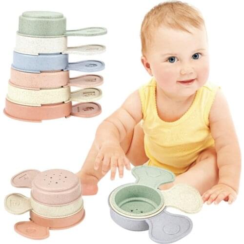 Wheat Straw Hourglass Stacking Cup Science Education Bathtub Toy Stacking Ring Tower Early Education Christmas Gift Bath Toy