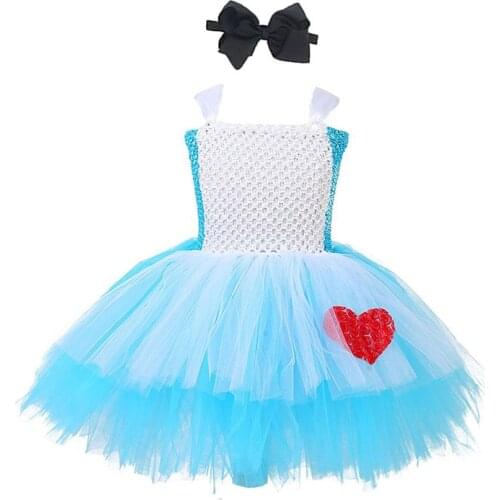 Cute Princess Alice in Wonderland Girl Tutu Dress Blue White Baby Girls Birthday Cosplay Costume Kids Halloween Holidays Clothes