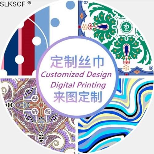 [SLKSCF] 180X65CM Customized Design digital printing 100% Silk Satin Long Scarves Hijabs Shawls Wraps