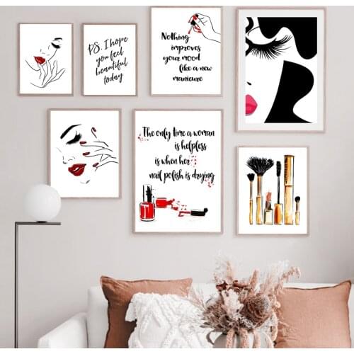 Lipstick Mascara Nail Polish Salon Girl Wall Art Canvas Painting Nordic Posters And Prints Wall Pictures For Living Room Decor