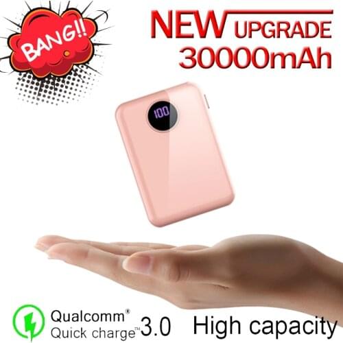 30000mAh Mini Fast Charging Power Bank With 2 USB Ports LED Display Charger Travel Portable PowerBank for Xiaomi Samsung IPhone