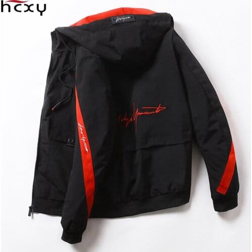 HCXY 2019 Spring Autumn Mens Casual Jackets and Coats Men Hooded Jackets Male Coat Letters embroidery Big pockets Waterproof