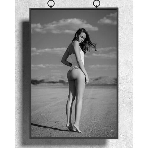 R0342 Black and White Sandy Beach Long Legged Sexy Beautiful Girl Model Wall Sticker Silk Poster Art Home Decoration