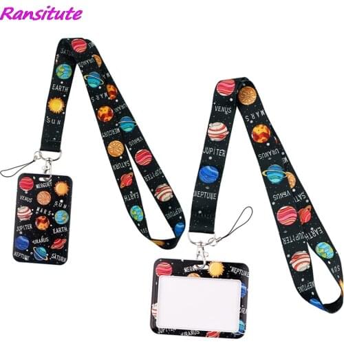 Ransitute R1640 Planets Creative Lanyard Card Holder Student Hanging Neck Mobile Phone Lanyard Badge Subway Access Card Holder
