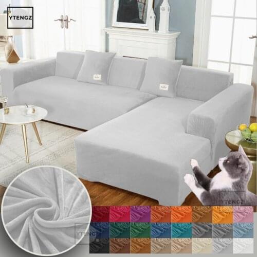 Anti Cat Scratch Stretch Couch Slipcover Universal Sofa Cover For Living Room Velvet Solid Color Corner Couch Cover For Sofas