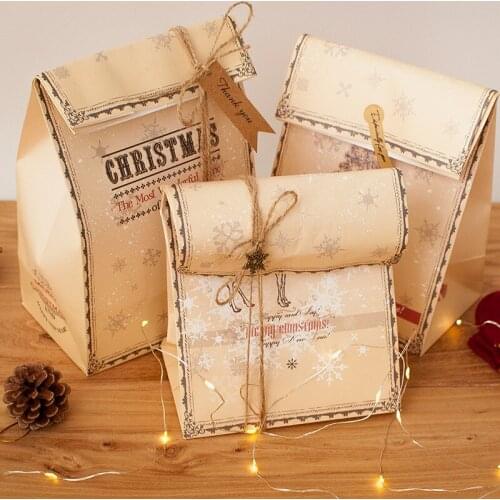 Christmas Retro Kraft Paper Clothes Gift Bag Small Candy Biscuit Chocolate Flat Pocket Packaging Christmas Decoration Gifts Bag