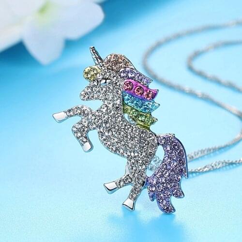 Seven-color Unicorn Pendant Necklace Crystal Jewelry Fashion Women Charm Personality Casual Party Accessories