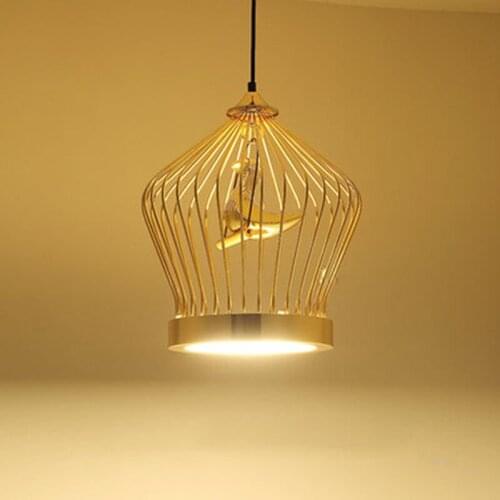 North Europe Plate Gold Metal Birdcage 9W Led Pendant Light Creative Loft Retro 3D Gold Resin Restaurant Led Suspended Lamp