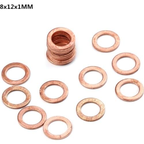 20PCS/set Solid Copper Washer 8x12x1MM Flat Ring Gasket Sump Plug Oil Seal Fittings Washers Fastener Hardware Accessories