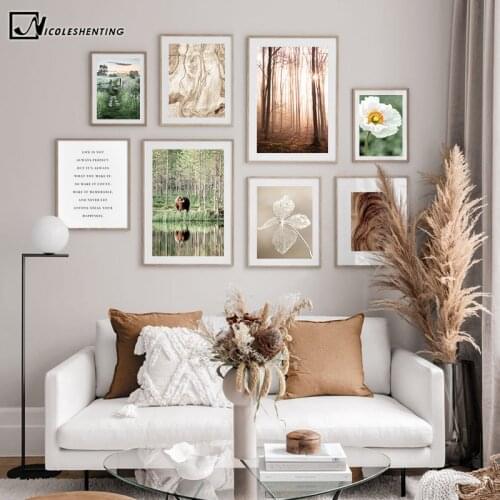Scandinavian Forest Sunrise Grass Canvas Painting Nature Landscape Poster Nordic Wall Art Print Countryside Photography Picture