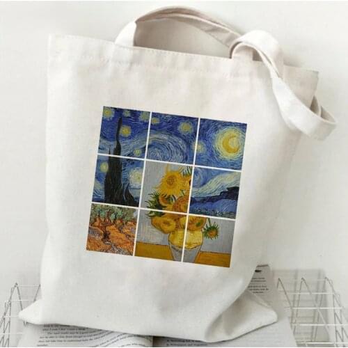 Van Gogh Starry Sky Abstract Art Oil Painting Printing Bag Shopping Classic Style WomenS Handbag Casual Student Books Totes