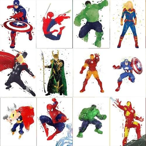 Marvel Superhero Watercolor Printing Canvas Painting Iron Man Spiderman Poster Wall Art For Kids Room Home Decoration Boy Gifts