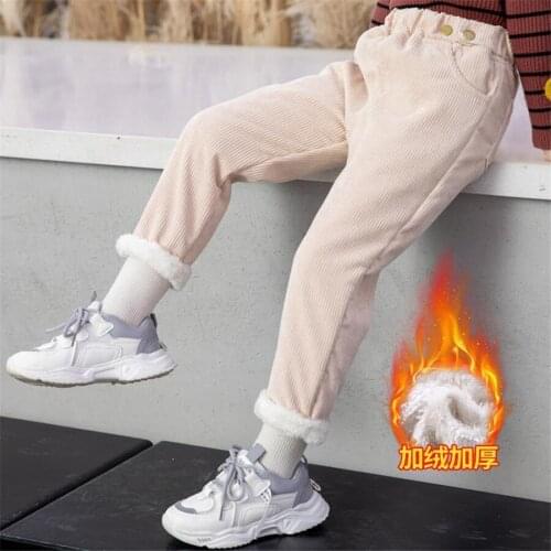 2021 Girls Warm Winter Pants For Girls Kids Elastic Waist Velvet Long Pants girls Trousers Children Casual Cotton Pants 2-12year