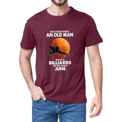 Unisex 100% Cotton Never Underestimate An Old Man Who Loves Billiards And Was Born In June Summer Mens Harajuku T-Shirt Loose