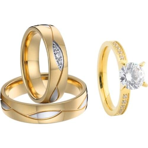 Vintage Cubic Zirconia Diamond Couple Ring Wedding Engagement Rings Set for Men And Women 18k Gold Plated Promise Proposal