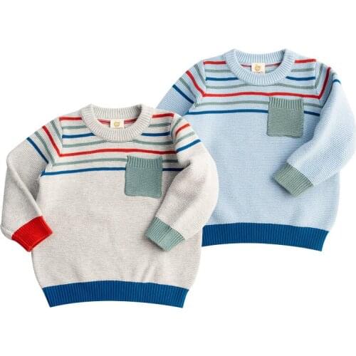Baby Boy Knit Newest Striped Clothing Kids Knitted Long Sleeve Color Block Pocket Girls Toddler Sweaters Fall Clothes for Kids
