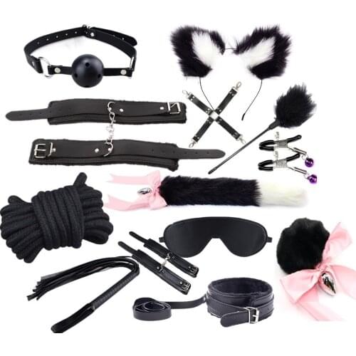 13Pcs Cute Metal Fox Tail Anal Butt Plug Sex Handcuffs bdsm Bondage Nipple Clamps Erotic Sex Toys Products For Adult Women Men
