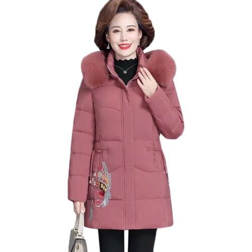 Middle Aged Women Down Cotton Jacket New Fashion Hooded Fur Collar Parkas Woemn Winter Jacket Coat Outerwea Plus Size XL-5XL