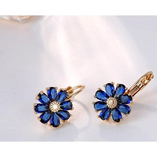 FYM Brand Fashion High Quality 5 Colors Flower Shape Cubic Zirconia Earrings Hoop Earrings For Women Party Jewelry