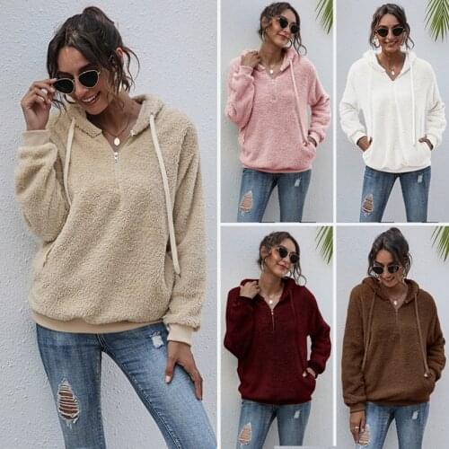 Autumn Winter Fuzzy Hoodies Women Aesthetic Casual Loose Pullover Hooded Sweatshirt Plush Pink Sweater Hoodie Brown Jacket Coat