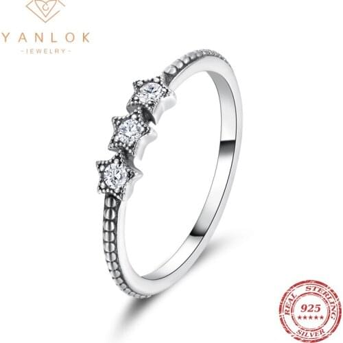 YANLOK Real 925 Sterling Silver Fashion Sparkling Twinkle Star Meteor Finger Rings For Women Wedding Engagement Ring Jewelry