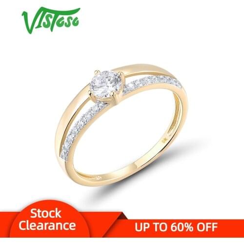 VISTOSO Gold Rings For Women Genuine 9K 375 Yellow Gold Ring Sparkling White CZ Promise Band Rings Anniversary Fine Jewelry