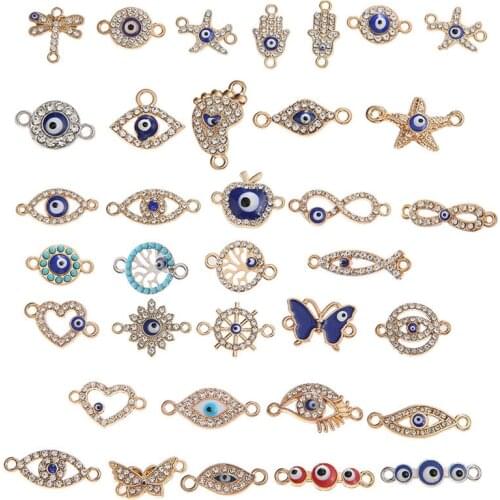 10pcs/lot Butterfly Eye Star Heart Rhinestone Connectors Charms DIY Necklace Bracelet Pendant Craft Handmade Findings