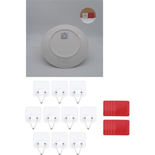 10PCS Small Square Invisible Dish Hook Set Portable Self-Adhesive Plate Holder For Wall