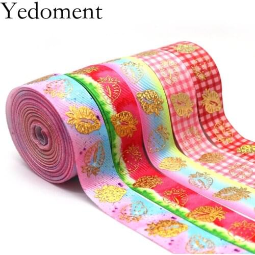 10 Yards Grosgrain Ribbon Gold Strawberry Printed Ribbon 1" 25MM For Hair Bows DIY Crafts Handmade Accessories Y2020091101