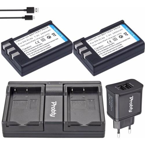 2pcs Probty EN-EL9 EL9a EN EL9 Li-ion Batteries + USB Dual Charger + 2-Port Plug For Nikon EN-EL9a D40 D60 D40X D5000 Camera