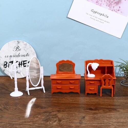 8Pc/Set Doll House Bedroom Dressing Cabinet Table And Chair Mirror Table Lamp Toy House Decor Classic Toys for Child Kids Gift