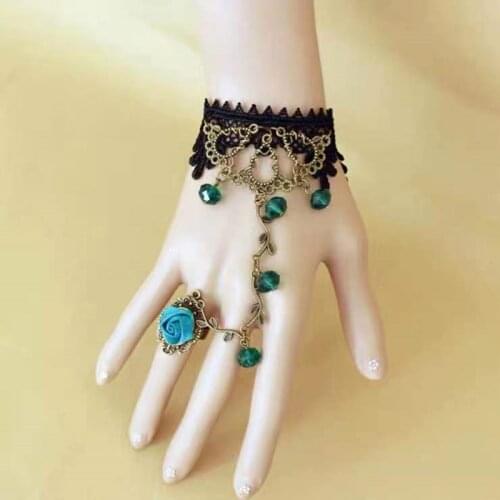 Gothic Vintage Lace Flower Hand Harness Bracelet with Slave Link Finger for Women fashion Jewelry Gift