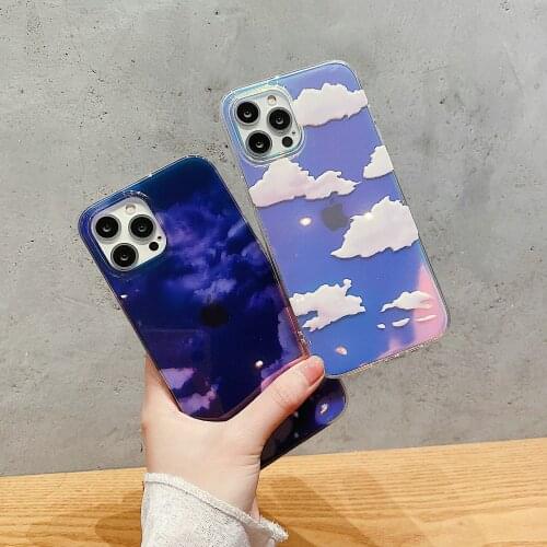 Cloud Case for iPhone 12 Mini 5.4 Inch,Holograhic Clear Skin with Sky Design Super Slim Transparent TPU Bumpe Coverr