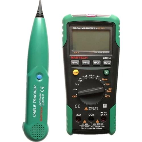 MASTECH MS8236 Auto Range Digital Multimeter LAN Tester Net Cable Tracker Tone Telephone line Check Non-contact Voltage Detect