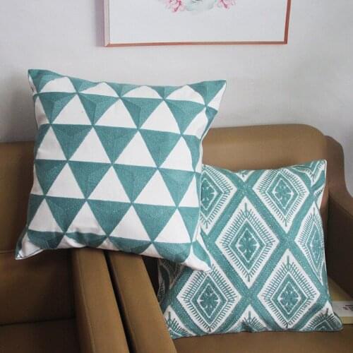 Lake Blue Grey Towel Full Embroidery Pillowcase 45*45cm Sofa Cushion Cover Home Decoration PillowCover Cotton Linen Pillows