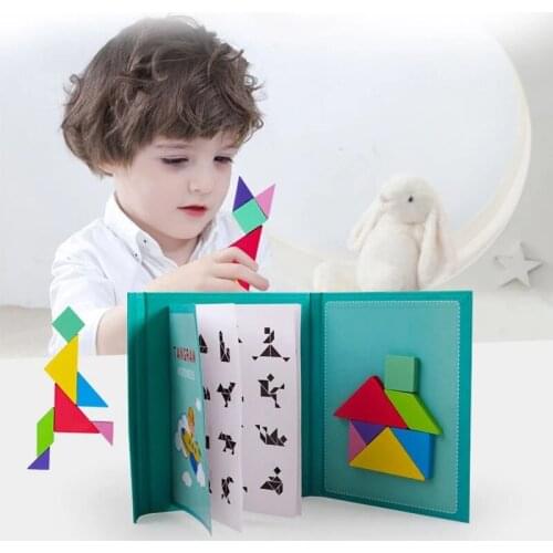 Kids Magnetic 3D Puzzle Jigsaw Tangram Thinking Training Game for Children Baby Montessori Learning Educational Wooden Toys