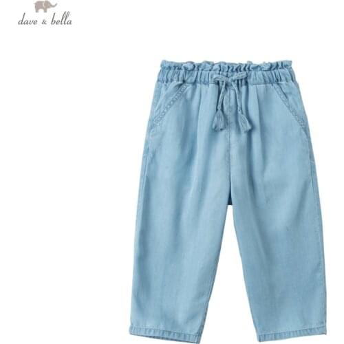 DKY17995 dave bella summer 5Y-13Y kids girls fashion solid pockets pants children boutique casual calf-length pants