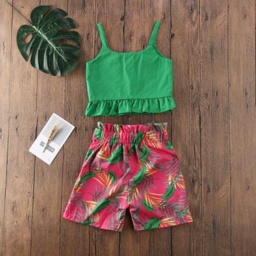 Imcute 2020 Summer Kids Baby Girl Cothes Floral Outfits Ruffle Sling Top Bowknot Flowers Skirts girls Set Children clothes 0-6T