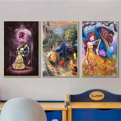 Art Canvas Painting Disney Wall Art Cartoon Princess Anime Prints Beauty and The Beast Posters Picture Girl Room Home Decoration