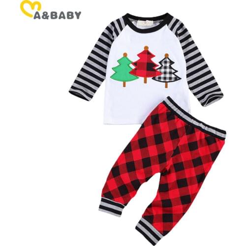 Ma&Baby 0-24M Christmas Newborn Infant Baby Boy Clothes Set Long Sleeve Christmas Tree T shirt Plaid Pants Outfits Xmas Costumes
