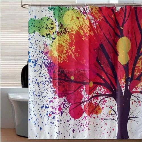 The colorful tree European canvasoil painting pattern view shower curtain oil painting scenery 180*180 cm
