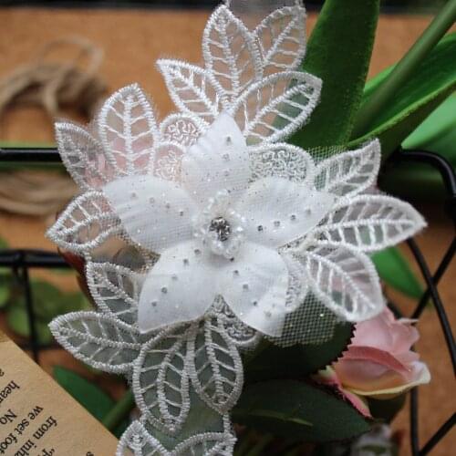 LASUI 3y =24 flowers width10 cm 3D flowers beaded Organza embroidery lace appliqueDIY material jewelry necklace wedding 0284